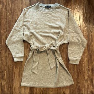 EUC Dynamite beige sweatshirt dress waist tie oatmeal long sleeve sizeXS